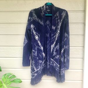 Lucky Brand Blue Aztec Cardigan with Fringe